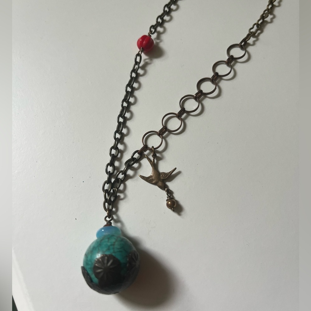 Asymmetrical Bird Gemstone Necklace